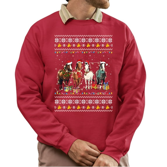 Funny Ugly Xmas Sweater, Horse Lovers Christmas Sweatshirt, Cute Horses Ugly Christmas Sweater