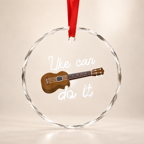 Funny Uke Can Do It Gift Cute Ukulele Players Men Women Glass Ornament