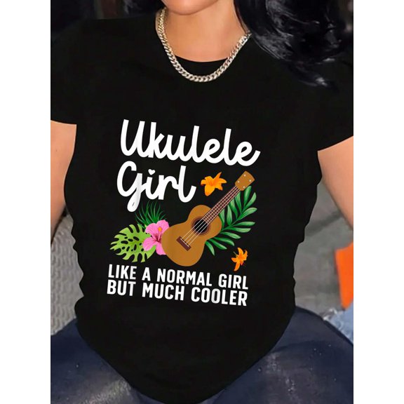 Funny Ukulele Design for Women Girls Guitar Uke Lovers T-Shirt Graphic Tee summer Tops For Women Round Neck Fashion Cotton shirts