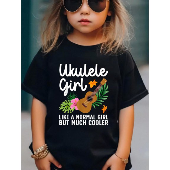 Funny Ukulele Design for Women Girls Kids Guitar Uke LoversCotton Soft Graphic Tee Breathable Playwear T-Shirt
