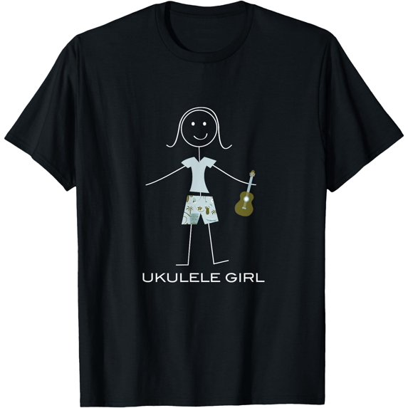 Funny Ukulele Girl Graphic Music Lover Softstyle Unisex T-Shirt,Black Color,Size 2XL