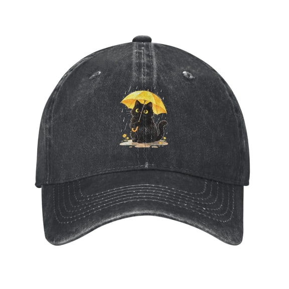 Funny Umbrella Black Cat Baseball Cap Denim Adjustable Cute Black Cat Hats Gifts for Women Men Cat Lovers Adults