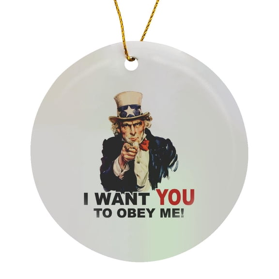 3drose, Funny Uncle Sam I Want You to Kiss My Feet Attitude Humor Design, Circle Porcelain Ornament