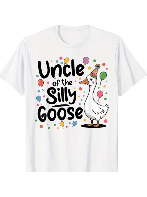 Funny Uncle of the Silly Goose Graphic T-Shirt - Retro Birthday Party Humor Men's Short Sleeve Tee - Cute Animal Family Celebration Apparel White