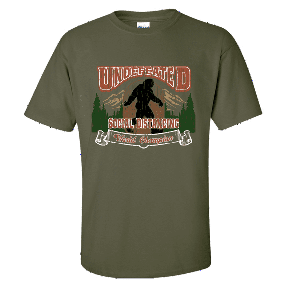 Funny Undefeated Social Distancing Champion Bigfoot Short Sleeve T-shirt-Military-xl