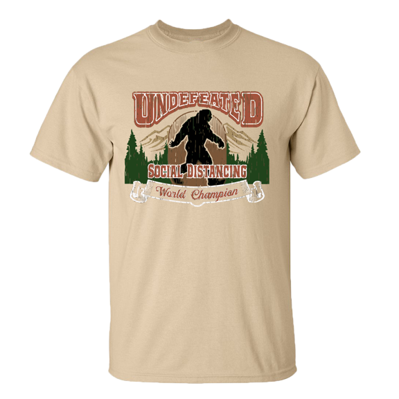 Funny Undefeated Social Distancing Champion Bigfoot Short Sleeve T-shirt-Tan-large