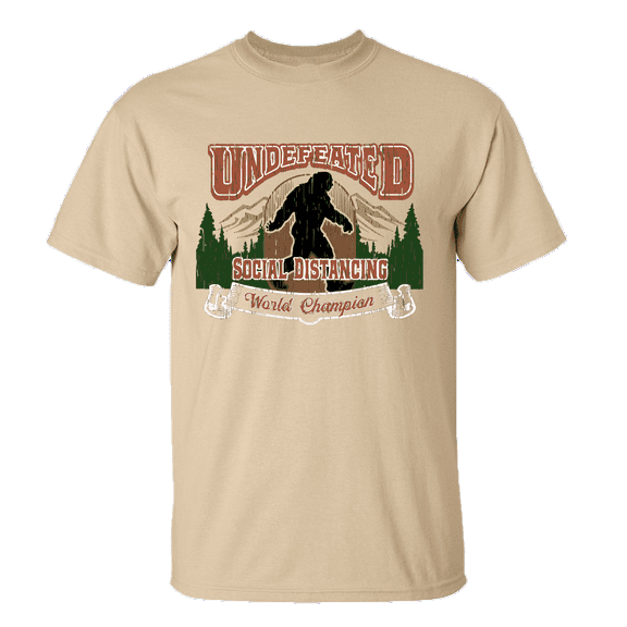 Funny Undefeated Social Distancing Champion Bigfoot Short Sleeve T-shirt-Tan-medium