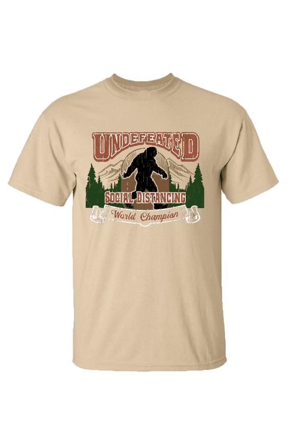 Funny Undefeated Social Distancing Champion Bigfoot Short Sleeve T-shirt-Tan-xl