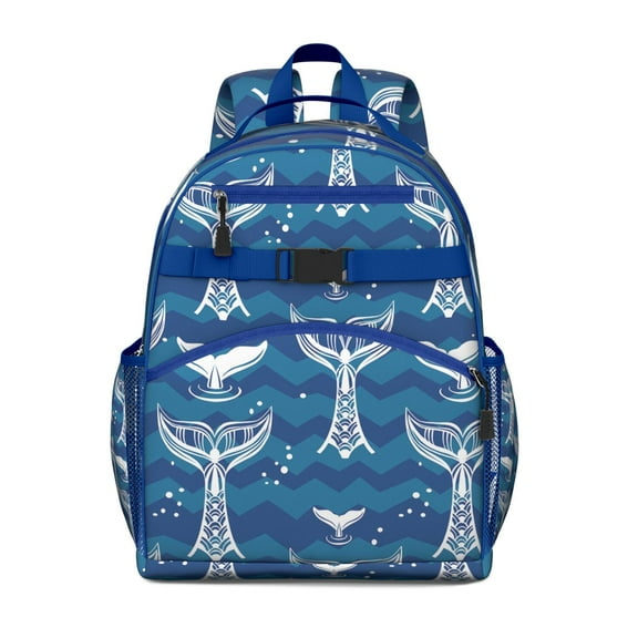 Funny Underwater Marine Life Students Backpack With Shark, Whale, Dolphin Nautical Ocean Tropical Sea Abstract Pattern