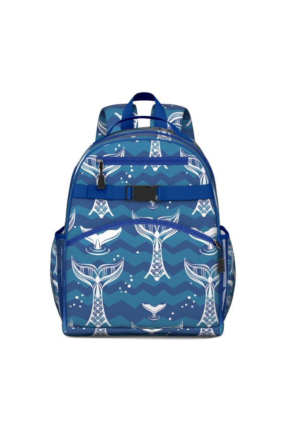 Funny Underwater Marine Life Students Backpack With Shark, Whale, Dolphin Nautical Ocean Tropical Sea Abstract Pattern