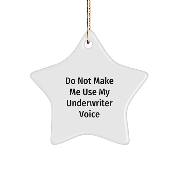 Funny Underwriter Gifts from Friends - 'Do Not Make Me Use My Underwriter Voice' Star Ornament for Christmas