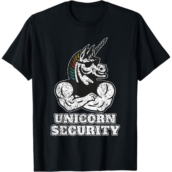 Funny Unicorn Bodyguard Muscular Unisex T-Shirt for Men Women Kids Toddler,Black Color,Size L