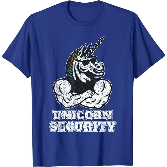 Funny Unicorn Bodyguard Muscular Unisex T-Shirt for Men Women Kids Toddler,Royal Blue Color,Size M