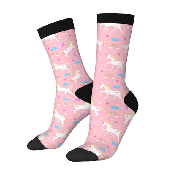 Funny Unicorn Crew Socks, Colorful Novelty Tube Socks For Men & Women, Stretchy Casual & Athletic Socks, Unisex Gift Idea