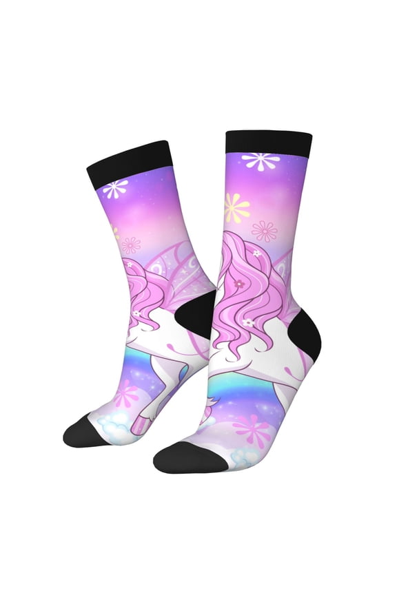 Funny Unicorn Crew Socks, Colorful Novelty Tube Socks For Men & Women, Stretchy Casual & Athletic Socks, Unisex Gift Idea