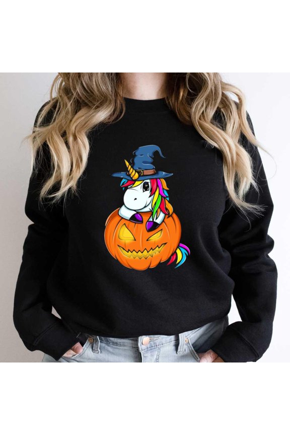 Funny Unicorn Jack O' Lantern Halloween Graphic Tee, Magical Pumpkin - Daily Wear Essential SW17696 Unisex Sweatshirt, Up to Size 5XL