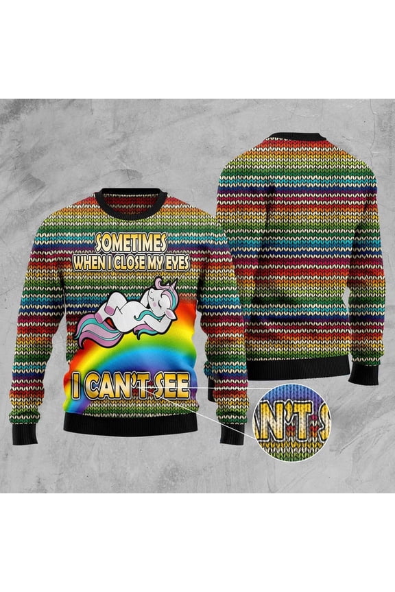Funny Unicorn Sometimes When I Close My Eyes Ugly Christmas Sweater, Funny Xmas Sweater, Sweater Xmas