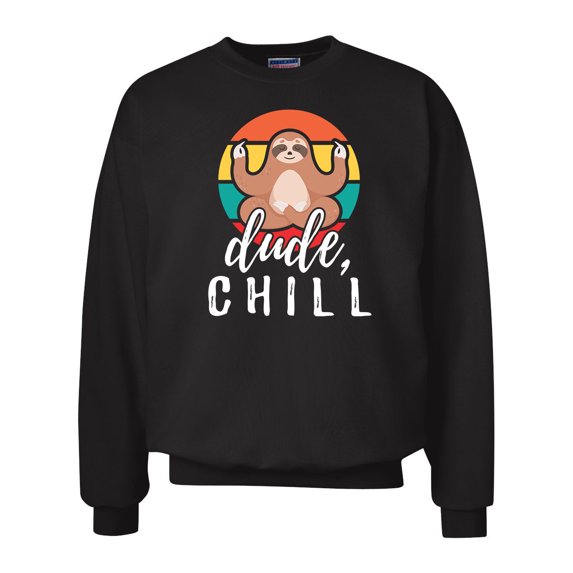 Funny Unisex Adult Meditiating Sloth Dude Chill Crewneck Sweatshirt-Black-large