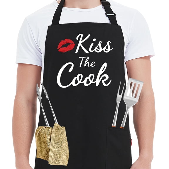 Funny Unisex Chef Apron with Kiss the Cook Design 32x27 Inches