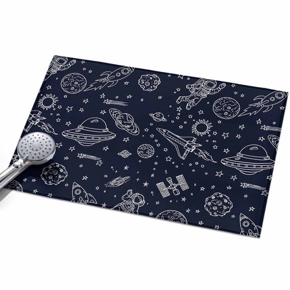 Funny Universe 2x3ft Non Slip Area Rug Cartoon Rocket Astronauts Graffiti Spaceship Planets Washable&nbsp;Soft Area Rugs for Living Room, Indoor&nbsp;Circle Carpet for Bedroom Dining Room Kitchen