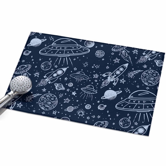 Funny Universe 2x3ft Non Slip Area Rug Cartoon Rocket Graffiti Alien Spaceship Planet Washable Soft Area Rugs for Living Room, Indoor Circle Carpet for Bedroom Dining Room Kitchen
