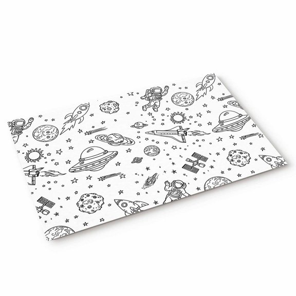 Funny Universe Door Mat Cartoon Rockets Astronauts Graffiti Spaceship Planet Non Slip Absorbent Entrance Mat Washable Low Profile Indoor Doormat for Front Door Entryway Entry 16"x24"