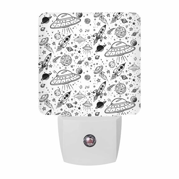 Funny Universe Night Lights, Cartoon Rocket Graffiti Alien Spaceship Planets Smart Auto Dusk to Dawn Sensor Nightlights Plug-in Nightlight for Bedroom Bathroom Living Room Kitchen Hallway