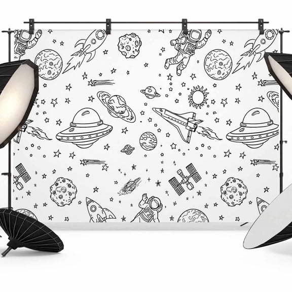Funny Universe Photography Backdrop 7x5FT, Cartoon Rockets Astronauts Graffiti Spaceship Planet Photo Backdrops, Background for Photography Studio Photo Studio Background, Back Drop for Photoshoot
