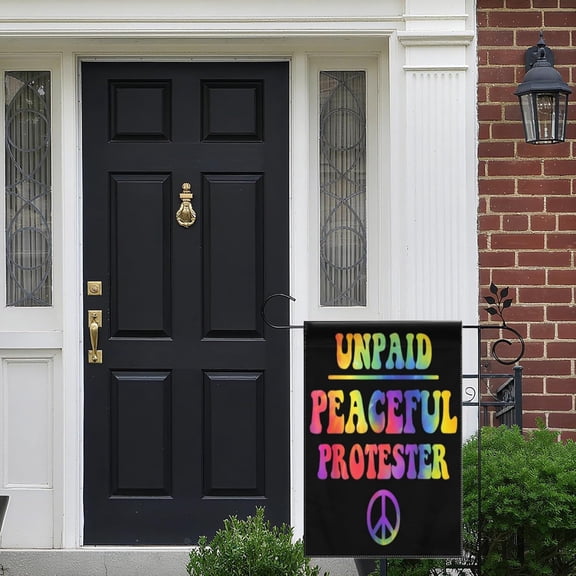 Funny Unpaid Peaceful Protester Retro Sarcastic Activist Garden Flag Welcome Sign for Front Yard, Housewarming or Patio Decor, 12 x 18 Inch