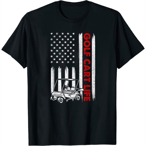 Funny Usa Flag Golf Design Short Sleeve Round Neck Black T-shirt