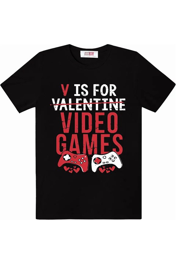 Funny V is for Video Games Men Casual Crewneck Graphic T-Shirt