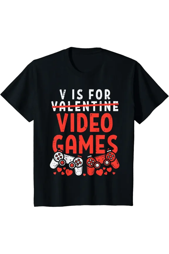 Funny V is for Video Games Valentine Gamer Men Short Sleeve T-Shirt