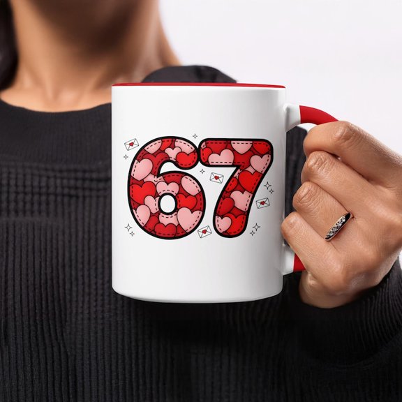 Funny VaL1entine 67 Mugs, Red Heart Design Mug, Six Seven Meme Gla1ssware, Gag Gift, Romantic Mug, Couple Mug, Meme Lover Mug, Gift for Him