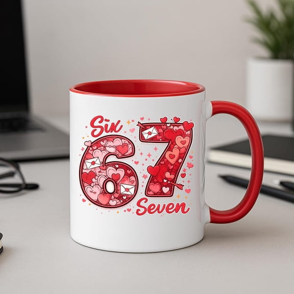 Funny VaL1entine's Day Mug 67 Heart Design, Six Seven Meme Coffee Cup, Romantic Gag Gift for Him Her, Cute Couple Gift,Love Mug,67 vaL1entines