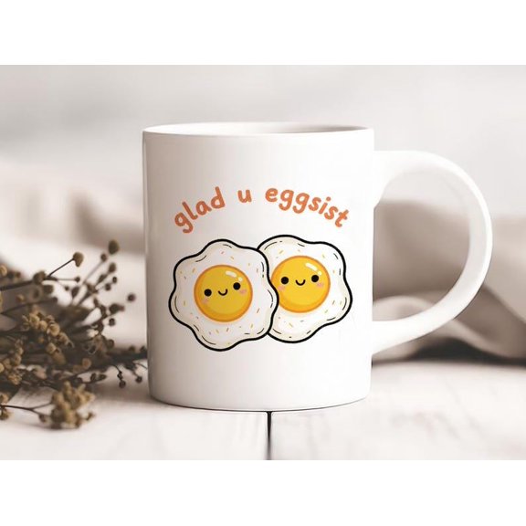 Funny VaL1entine's Day Mug, Glad U Eggsis1up, Cute Egg Pun, Breakfast Lover Gift, Annrsary Gift for B1Oyfriend