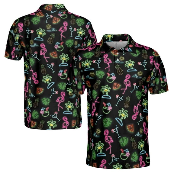 Funny Vacation Neon Light Flamingo Icon Golf Men's Polo Shirt S-5XL