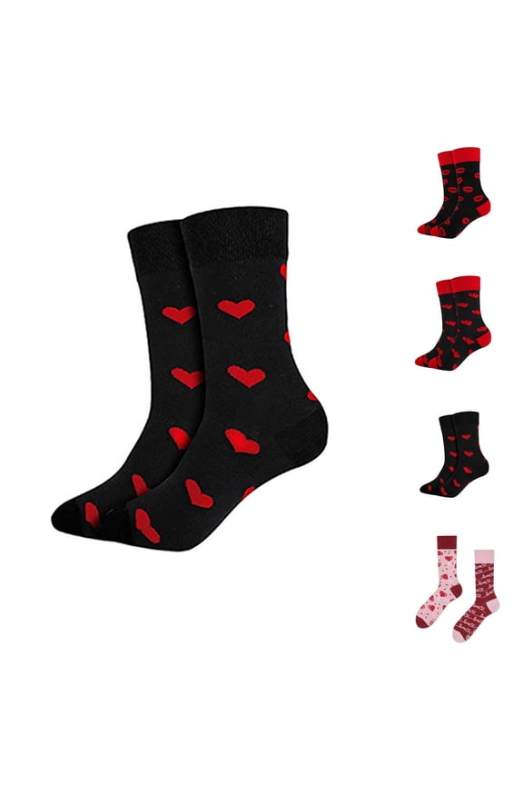 Funny Valentine Couple Heart Lips Cotton Crew Socks Matching His and Her Novelty Socks