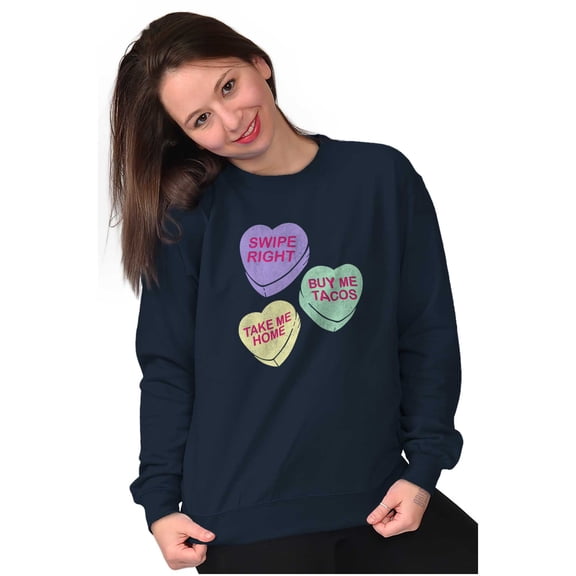 Funny Valentine's Conversation Hearts Women Crewneck Sweatshirt Brisco Brands L
