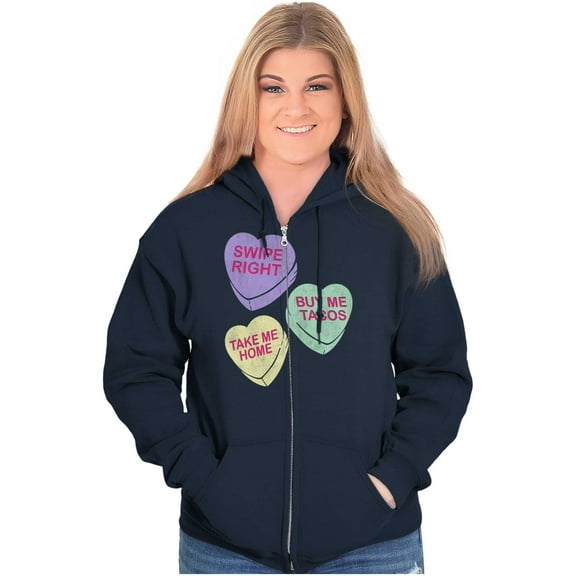 Funny Valentine's Conversation Hearts Womens Plus Size Graphic Zipper Hoodie Brisco Brands 4X