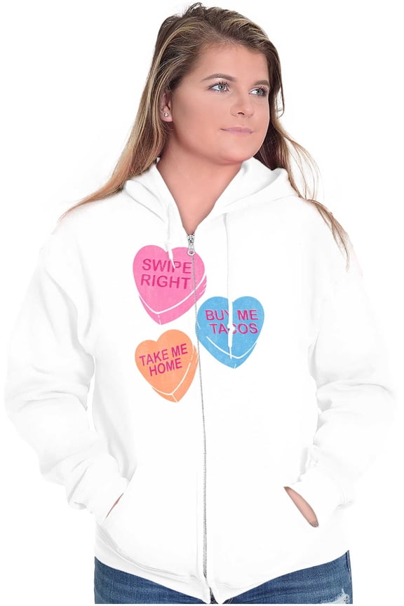 Funny Valentine's Conversation Hearts Zip Hoodie Sweatshirt Women Brisco Brands L