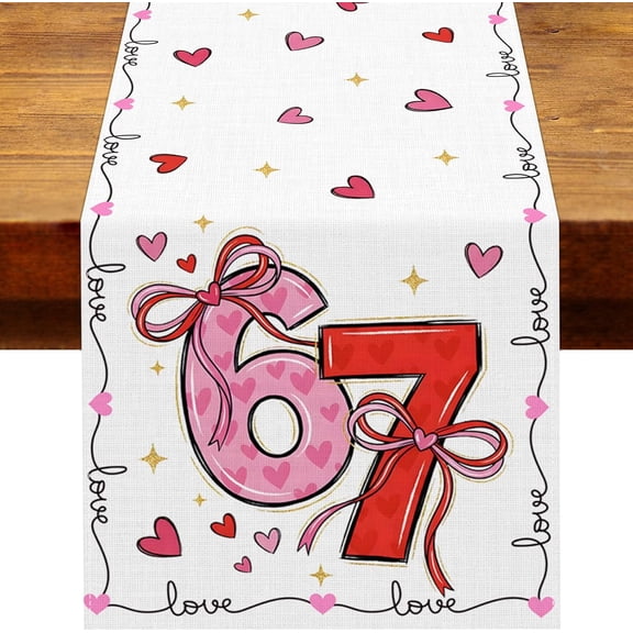 Funny Valentine’s Day 67 Meme Table Runner Hearts Romantic Party Decoration Student School Home Kitchen Dining Room Table Decor