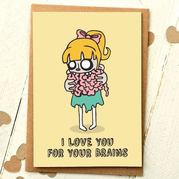 Funny Valentine's Day Card – "I Love You for Your Brains" Unique Design – Cute Character Illustration – Ideal Gift for Girlfriend, Boyfriend, or Partner