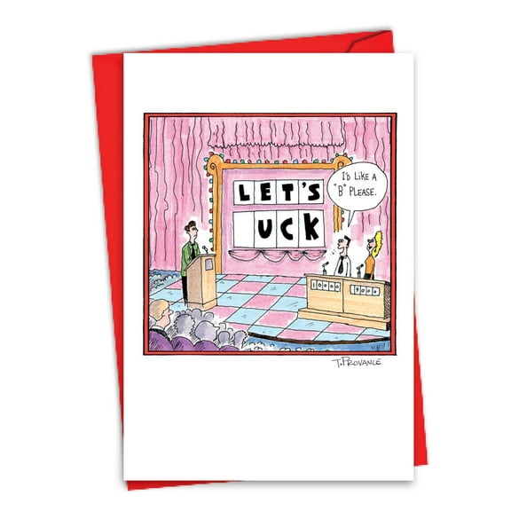 Funny Valentine's Day Paper Card with 5 x 7 Inch Envelope (1 Card) Spell It Out - Game Show Contestants and Host on Stage
