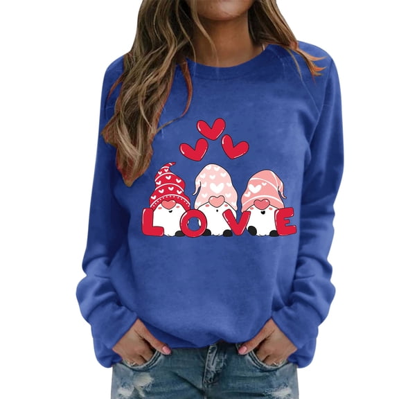 Funny Valentine's Day Sweatshirt for Women Heart Graphic Shirts Crew Neck Print Long Sleeve Casual Sweat Pullover Sweater