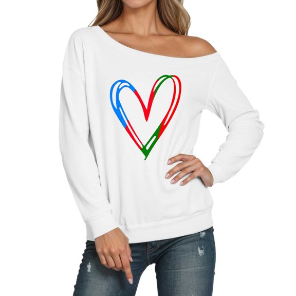 Funny Valentine's Day Sweatshirt for Women Heart Graphic Shirts Long Sleeve Off Shoulder Crewneck Casual With Print Fashion Trendy Clothes 2026