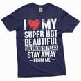 thumbnail image 1 of Funny Valentine's day Boyfriend Gift T-shirt I love my super hot Girlfriend sarcastic mens tee shirt (Small Navy Blue), 1 of 7