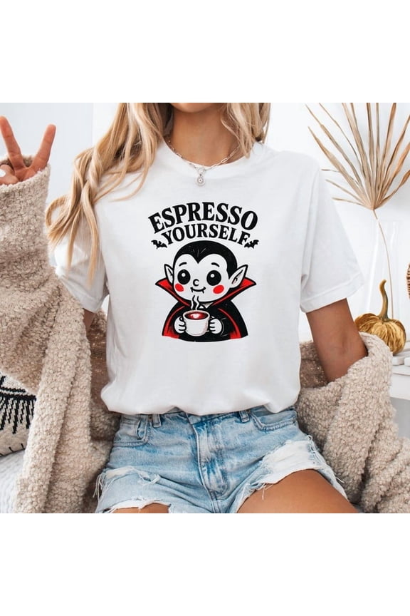 Funny Vampire Coffee Graphic Tee - Halloween Unisex T-Shirt