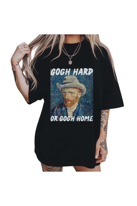 Funny Van Gogh Self Portrait Print Tshirt Black S-5XL Witty Art Graphic Tees Shirts Tops