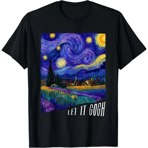 Funny Van Gogh Starry Night Pun Let It Gogh Graphic Art Casual T-Shirt