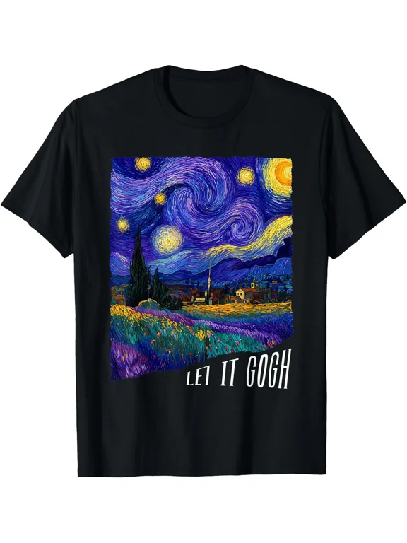 Funny Van Gogh Starry Night Pun Let It Gogh Graphic Art Casual T-Shirt